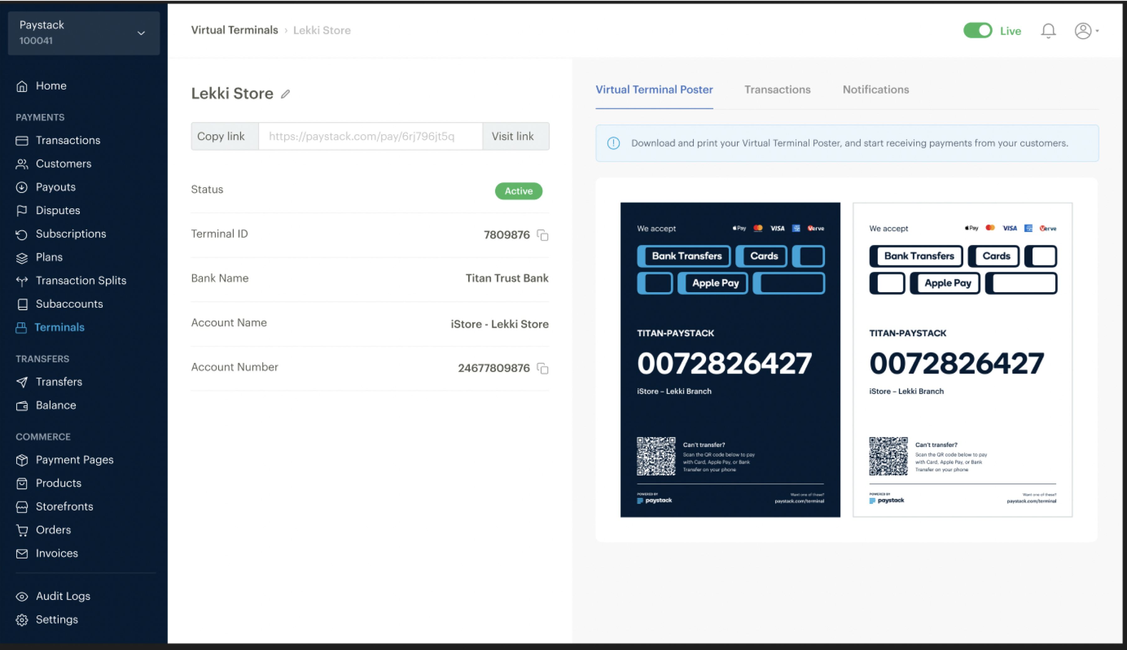 final version of the virtual terminal detail page